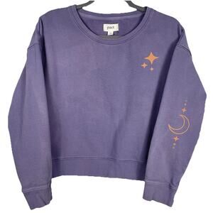 Pact Moonlight Graphic Crewneck Sweatshirt Size M Purple Cropped Organic Cotton